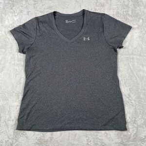 Under Armour HeatGear Gray V Neck Short Sleeve Loose Fit Top Womens Large